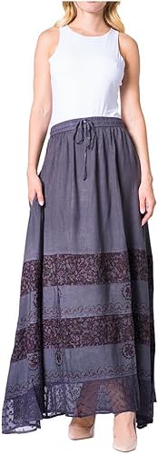 Sakkas Sandra - Falda larga estilo gitana para mujer, estilo bohemio, cintura elástica y bolsillos