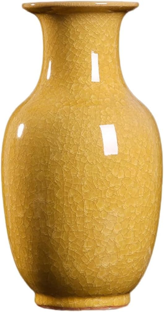 Vase Desktop Ceramic Vase Cracked Yellow Crafts Ornaments(G)