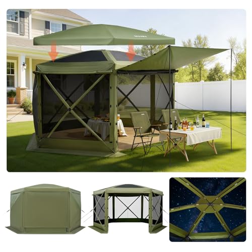 VEVOR Pop up Gazebo Screen Tent, 10 x 10 ft Large 6-Sided Camping Canopy Tent with Removable Top & Carry Bag, Quick-Set & Bite-Proof, Screen House Sun Shelter for 6-8 Persons Backyard Patio, Green