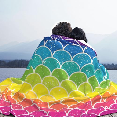 Couverture flanelle douce imprimé écailles arc-en-ciel pour lit - 7