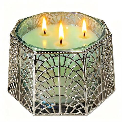 Dorephine 3 Wick Candle Holder Shell Design Candle Jar Holder for 4-Inch Diameter Jars (5.25 D x 3.5 H) Rose Gold Metal Coastal Decor