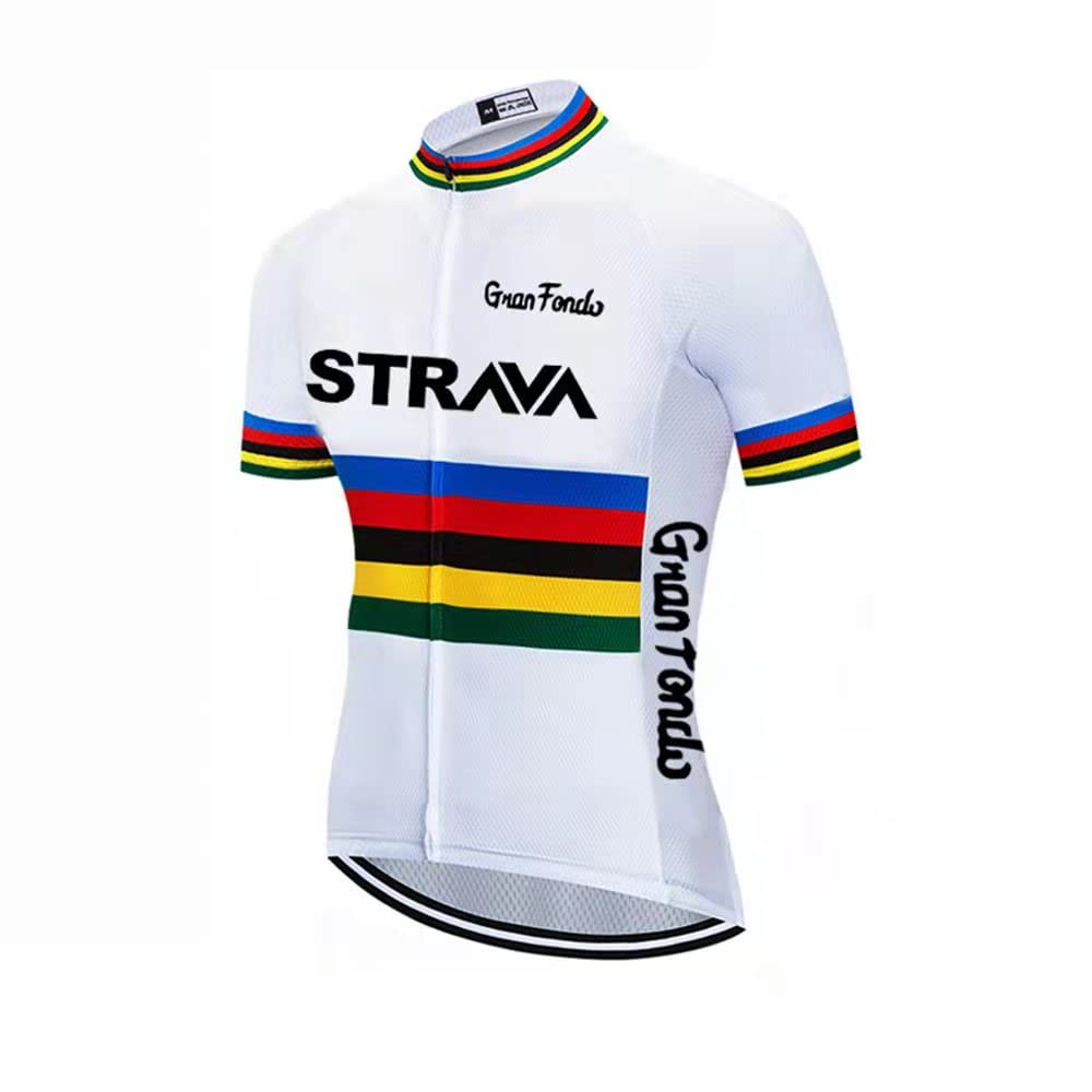 X-CQREG Cycling Jersey Set Men's Cloth Bicycle Short Sleeve Set Quick-Dry Breathable Shirt 12D Cushion Shorts Padded Pants/Bib Short (White Jersey, Large)…