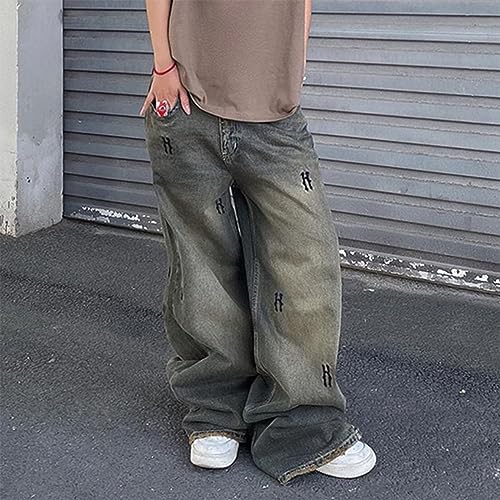 Mxiqqpltky Women Low Waist Jeans Retro Boyfriend Letter Print Denim Pants Y2K Straight Baggy Wide Leg Mom Jeans Streetwear3