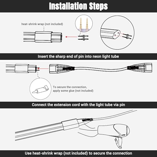 Image of Yescom 10 Sets of LED Strip Connectors 2 to 1 Wire Splice Connector 1ft Extension Cord Cable for BiLume 2700K Sunset Glow Warm White AC110-120V LED Neon Rope Lights