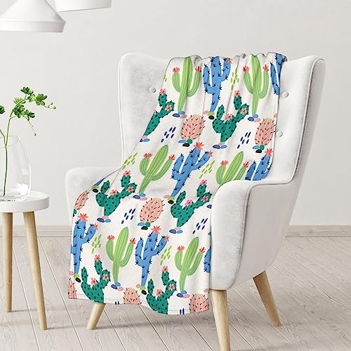 Cactus Throw Blanket - Soft, Fuzzy & Warm - 60x80 Inches Flannel Blankets for Bed, Couch - White Aesthetic Throws Gift for Womens, Mens