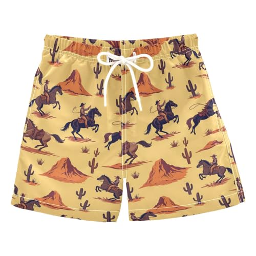 Cowboys Cactus Horses Boy's Swim Trunks Board Shorts Boys Kids Beach Swimwear Bottom Pants XS