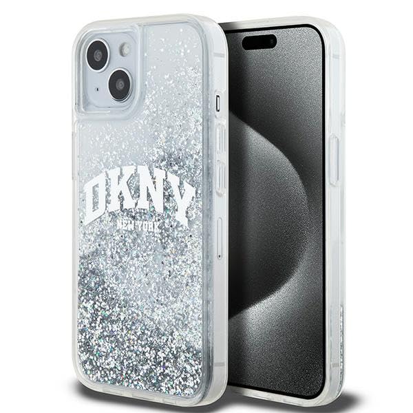 CG Mobile Coque pour iPhone 15/14/13 6,1" DKNY DKHCP15SLBNAET Étui rigide Blanc Paillettes Liquides Grand Logo