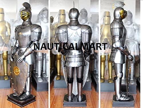 NauticalMart Medieval Knight Crusader Full Suit of Armor with Shield Silver Ancient Knight's Costume