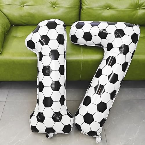 Image of Black White Soccer Number 5 Balloon 5nd Birthday Decoration 40in 5 Balloon | Helium Foil Mylar Balloon World Cup Football Sports Theme Favors for Birthday Party Anniversary Decorations Supplies