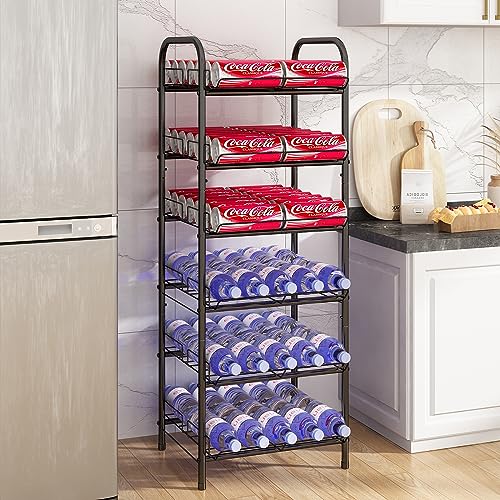 GILLAS 6 Tier Water Bottle Storage Rack Free Standing Vertical Metal Water Bottle Organizer Large Capacity Bottled Rack Water Holder Stand for Cabinet Kitchen Party Pantry Black