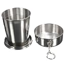 MAPPERZ Small Foldable Glass Compact Portable Folding Stainless Steel Travel Mug - 120ml Water Cup with Hanging Chain for Camping, Hiking & Outdoor Adventures (Pack of 1) gallery image
