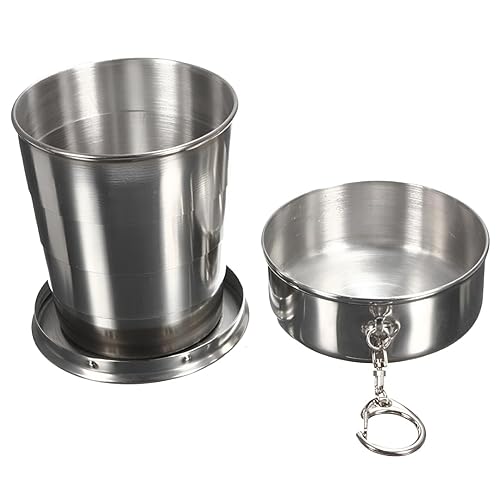 MAPPERZ Small Foldable Glass Compact Portable Folding Stainless Steel Travel Mug - 120ml Water Cup with Hanging Chain for Camping, Hiking & Outdoor Adventures (Pack of 1)