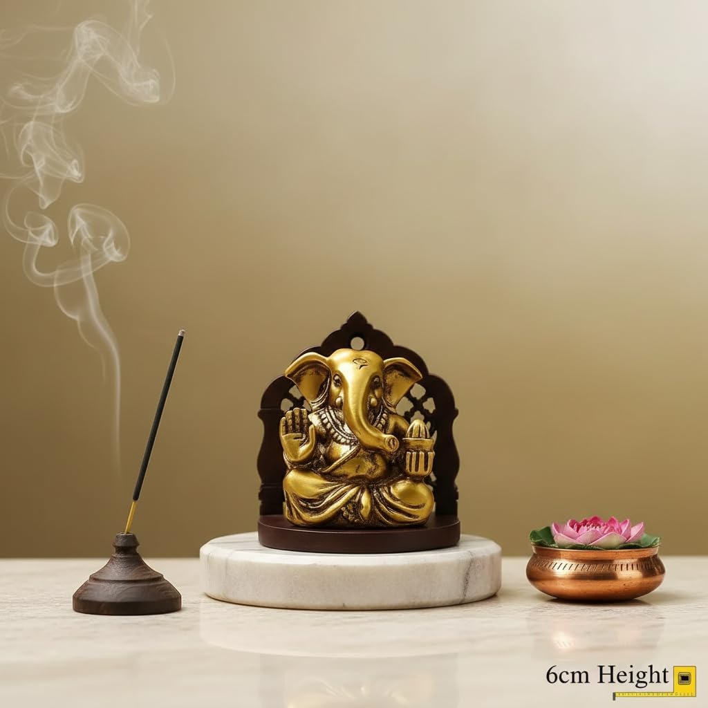 Antique Finish Resin Ganesha Idol - 6 cm | Ganesh Idol Murti for Car Dashboard, Home Decor & Office Desk | Ganpati Murti Showpiece for Mandir Home Decor