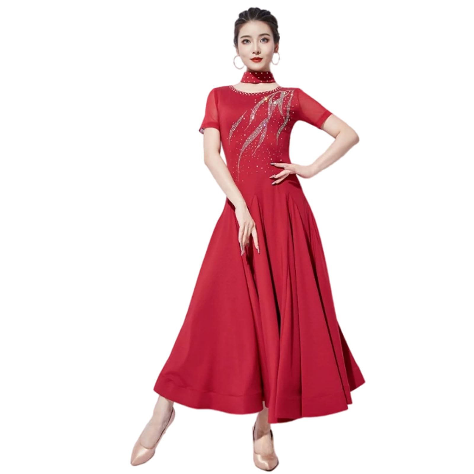 Abito Ballo da Sala Gonna Allenamento Valzer Donna Completo Flamenco Lucido