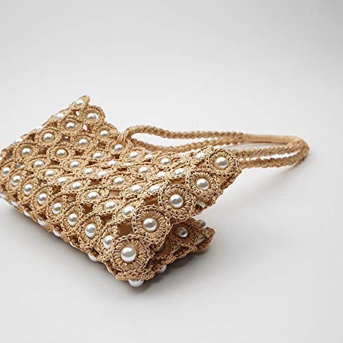 Bolso de hombro tejido a mano con flores de perla miniatura 6