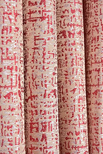 Image of Purav Light Leaf and Texture Pattern Jacquard Jute Room Darkening Curtains for Door Living Room Bedroom, 9 Feet Long, Red, Set of 3 Pieces