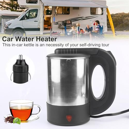 IGTOPS 500ml LKW Wasserkocher Edelstahl, 24V Reisewasserkocher Zigarettenanzünder Wasserkocher, Auto Camping Reise Wasserkocher Schnelles Aufheizen LKW Kettle