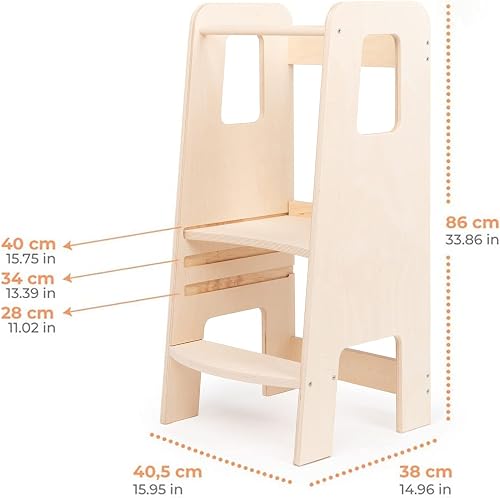 Ully by moblì®| la première Tour d'apprentissage en Bois Naturel avec étagères réglables | Fabriquée en Italie Selon Les principes Montessori | Conçue par des éducateurs Experts - 7