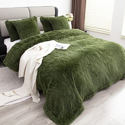 YUSOKI Faux Fur Queen Blanket(Olive Green,90" x 90"),Whithout Pillows,Winter Lightweight Plush Fuzzy Soft Cozy Microfiber Comfy Bed Blanket for Women Kids Girls Couch Sofa Washable