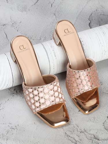 Image of Carlton London Women Stylish Fashion Embellished Ethnic Sandals for Outdoor, Party, Wedding and Holidays with Block Heels