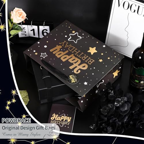 Image of 16 inch Black Happy Birthday Gift Bag with Tissue Paper and Greeting Card for Party,Happy Birthday Gift Bag for Men Women,Gift Bags Extra Large(2 PCS Black Hot Stamping)