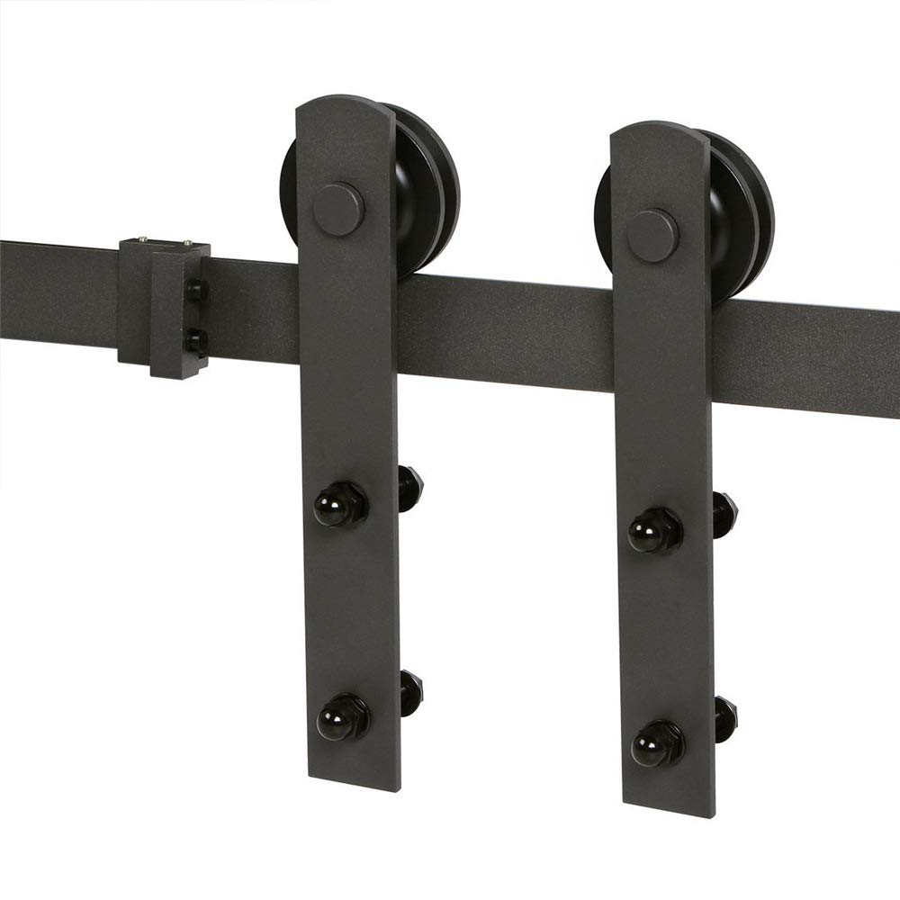 Système de Porte Coulissante, Rail Porte Coulissante avec Roulette, Kit Coulissant pour Systeme Porte, Quincaillerie Kit de Rail pour Porte Coulissante (200cm-Crochets droits)