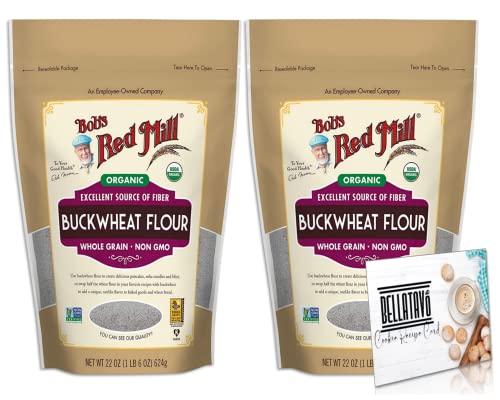 Organic Buckwheat Flour Bundle. Includes Two-22oz Bag of Bob's Red Mill Organic Buckwheat Flour and a BELLATAVO Recipe Card! Bobs Red Mill Buckwheat Flour is Made from Whole Grain & is Non GMO!