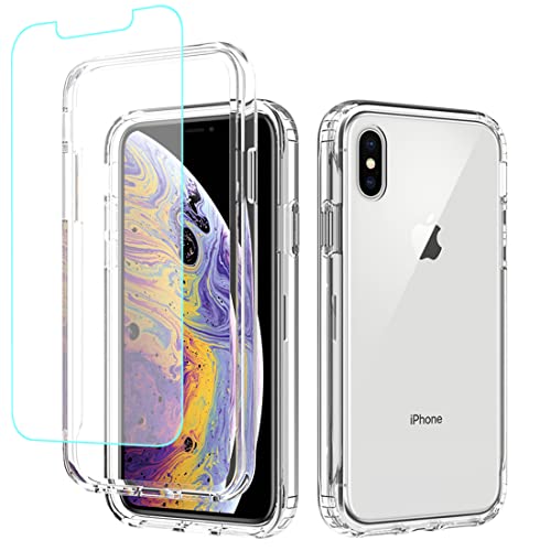 Gufuwo Funda para iPhone XS Case, para iPhone X con Vidrio Templado Protector, Carcasa Transparente 360° con Protección Integral Antigolpes Funda Protectora para iPhone XS/X 5.8' Transparente