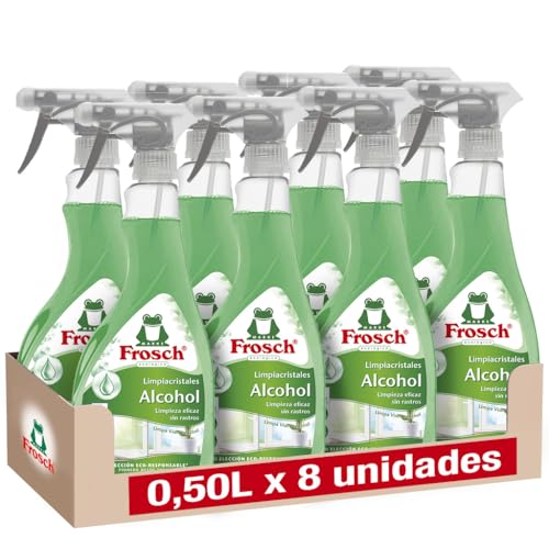 Frosch - Limpia Cristales Ecológico con Alcohol, Limpieza Eficaz de Cristales y Superficies Lisas - Caja 8 uds x 500 ml