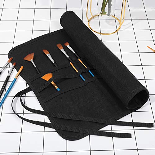 Image of Denifiter 22 Pockets Waxed Canvas Roll-up Pencil Bag, Heavy Duty Portable Watercolor Oil Brush Canvas Pouch (Black)