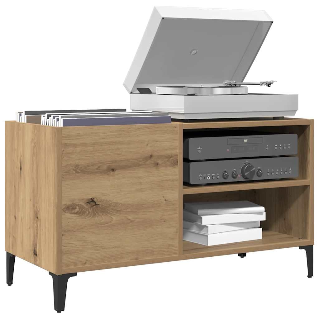 Mangloder Armadio per dischi in rovere Artisan, con gambe in metallo, 84,5 x 38 x 48 cm, per LP, armadietto per vinili, credenza e armadietto alto, per soggiorno e ufficio