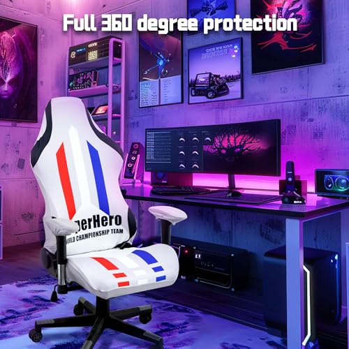 Image of Gaming Chair Covers (No Chair),Office Computer Chair Cover,Jacquard Stretch Prevent Cat Scratching Computer Chair Slipcovers,for Gamer Computer Chair Replacement Protector Cover,Superhero Grey