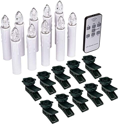 BlueFire 10pcs LED Candle Lights, Timer Remote Control Flickering Flame Battery Operated with Candleholder Clips Waterproof Christmas Tree Candles for Home Wedding Outdoor Party Decor (Warmwhite)