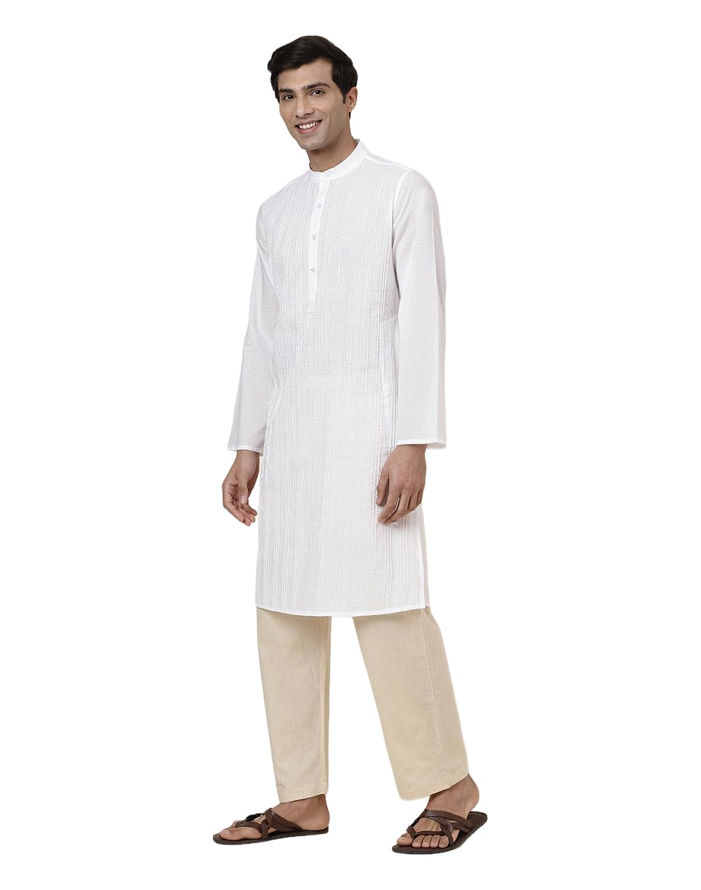fabindia Men's Cotton Slim Fit Kurta with Pintucks-picture-39