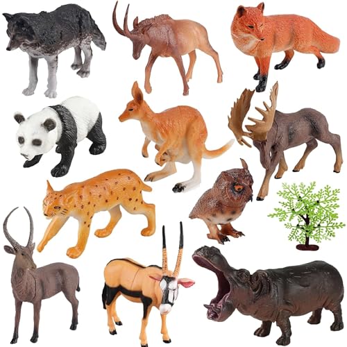 Image of BIG SIZE 12PCs Wildlife Jungle Animals Toys for Kids 3+| Realistic Forest Animal Action Figures Zoo Janwar Toy Set for Boys & Girls School Project Toys Birthday Children Decor | Education Item