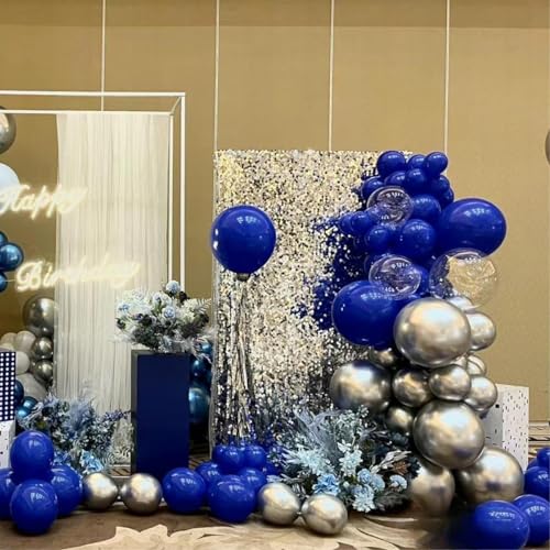 Image of MEBAY Blue Silver Black Balloons Garland Arch Kit, 146 Pcs Royal Light Blue Metallic Confetti Silver Balloons for Baby Shower Graduation Anniversary Retirement Birthday Party Decoration