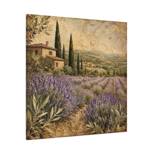 Tableau lavande vintage 90x90 pour au-dessus de cheminée