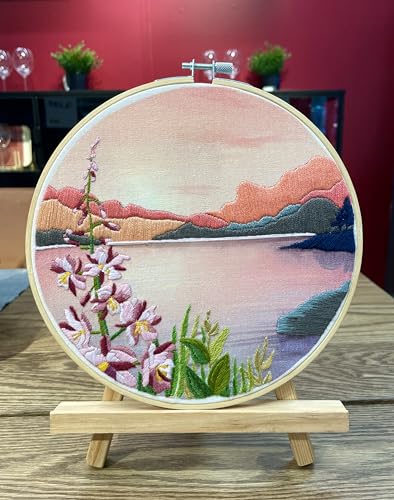 Image of mozhijing Landscape Embroidery Stamped Pattern.Scenery Embroidery Kits for Beginners Adults, Mountains and Lake Stamped Cross Stitch Kits for Beginners (Pattern B)