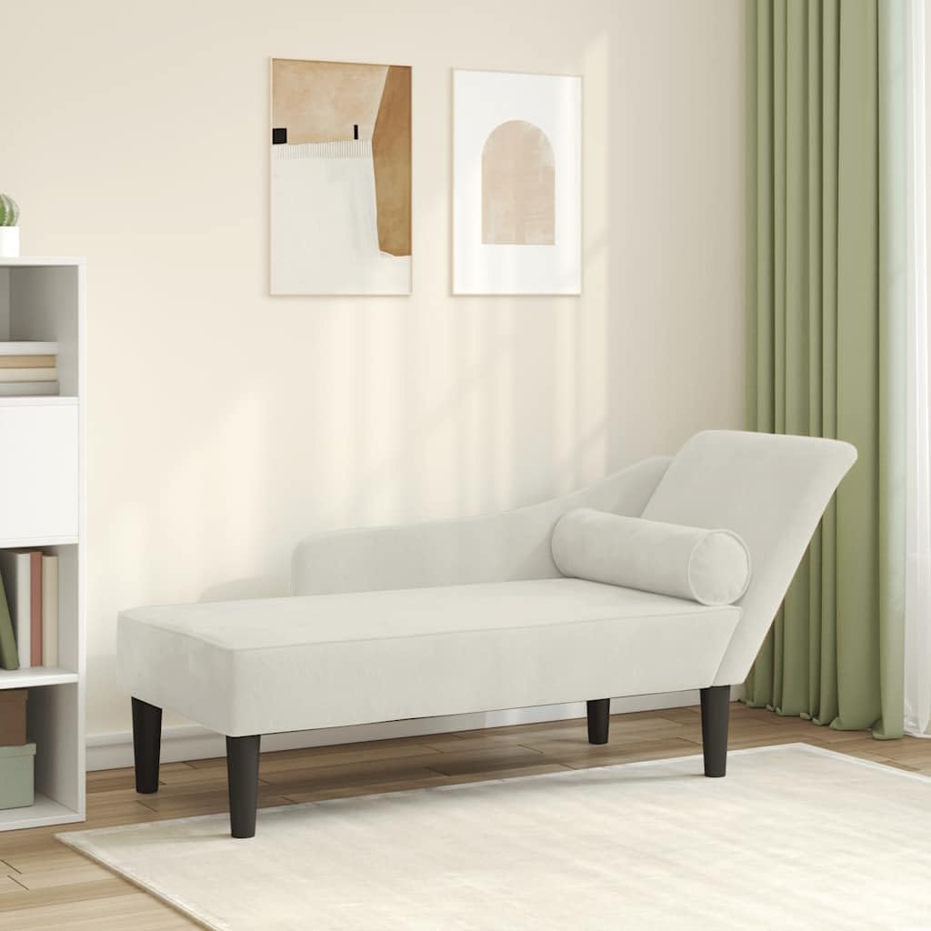 Szezlong z poduszką, kremowy, aksamitny, 141 x 55,5 x 66,5 cm, ergonomiczny, wyściełany, do salonu, sypialni, komfort