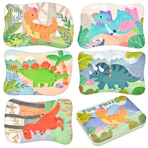 Faburo Puzzle Infantil de Dinosaurio Rompecabezas niños, Puzles 5 imágenes