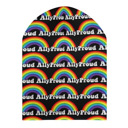 Proud Ally Pride Month LGBTQ Kids Beanie Hat for for Girls Boys Children Cap Winter Knitted Chemo Cancer Headwear Accessories Gifts Decoration Black3