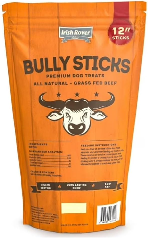 (Pack of 1) Irish Rover Beef Bully Sticks, 12 Inches, 16 Ounce.