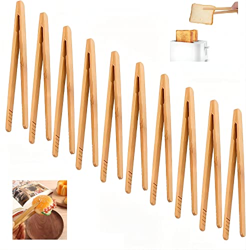 DINGFENG 12 Stück Grillzange Holz, 18cm Holzzangen Zange Küche für Küche, Grill, Picknick – Wiederverwendbare Würstchenzangen zum Backen, Zubereiten von Brot, Früchtetee, Salat