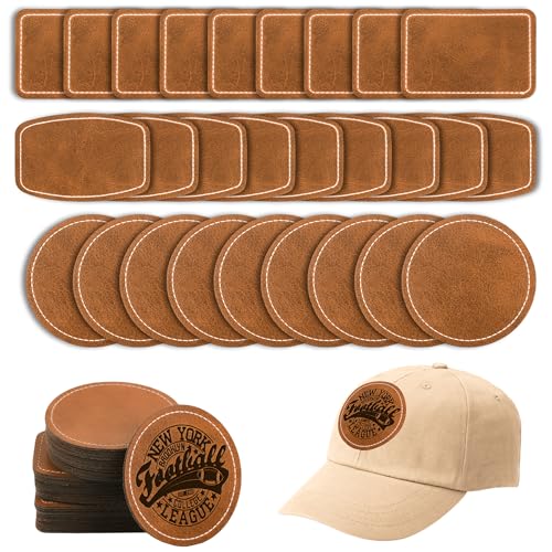 BUVKHMX Faux Leather & Leatherette Hat Patches - 60 Pack Blank Laserable Patches with Adhesive Backing for Customization Fabric Repair Sewing & Laser Engraving Supplies (Brown)
