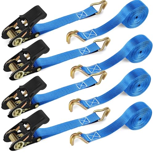 IAZZCO 4 Pack Ratchet Straps with Hook - 6M x 25MM Heavy Duty Tie Down Straps with Cam Buckle for Motorcycles/Car/Trailer/Household