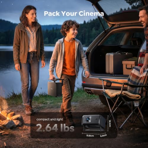 Image of Portable Smart Projector [Google TV 14.0 & 4K Support & Dolby] with WiFi and Bluetooth HDR10,Ceiling Mini Movie Short Throw Projector Outdoor with Built-in Apps Auto Focus Keystone for Home Bedroom