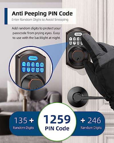 TEEHO TE002L Fingerprint Door Lock with 2 Lever Handles, Keyless Entry Deadbolt with Handle Set, Electronic Keypad Deadbolt for Front Door, Auto Lock and 1 Touch Locking, Oil Rubbed Bronze - image 7