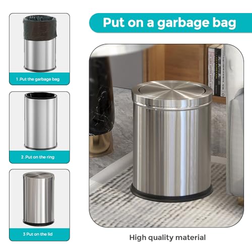 Image of 4 Gallon Stainless Steel Waste Bin,Small Metal Garbage can with Shake Lid,Paper Backet with Flipping Lid, Large Capacity Trash Can, for Kitchen,Bathroom,Living Room,Office,Hotle (Silver)