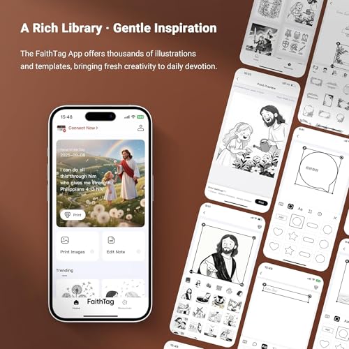 FaithTag Bibel-Aufkleber Mini Tragbare Thermodrucker FP31, Zubehör für Bibelstudien, Bibelgeschenke für Frauen, Männer, Kinder, Christen, kompatibel mit 53-80 mm Thermopapier, inklusive 4 Rollen