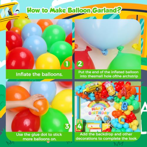 Image of Back to School Balloon Garland Arch Kit 180Pcs with Pencil School Bus ABC Balloons, Rainbow Balloon Arch Kit for First Day of School 2026 Kindergarten Grad Back to School Classroom Party Decor